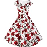 Hanpceirs Women's Cap Sleeve 1950s Retro Vintage Cocktail Swing Dresses with Pocket