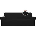 Easy-Going Stretch Sofa Slipcover 1-Piece Sofa Cover Furniture Protector Couch Soft with Elastic Bottom for Kids, Polyester Spandex Jacquard Fabric Small Checks (Sofa, Black)