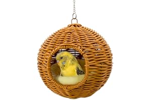 Jevnd Chewproof Steel Frame Bird Nest for Cage, Washable Small Bird Bed Hammock Hideout Lay Eggs Parakeet Nest Sleep, Parakeet Warm Bed House Hut for Lovebird, Canary, Budgie, Finch (Brown)