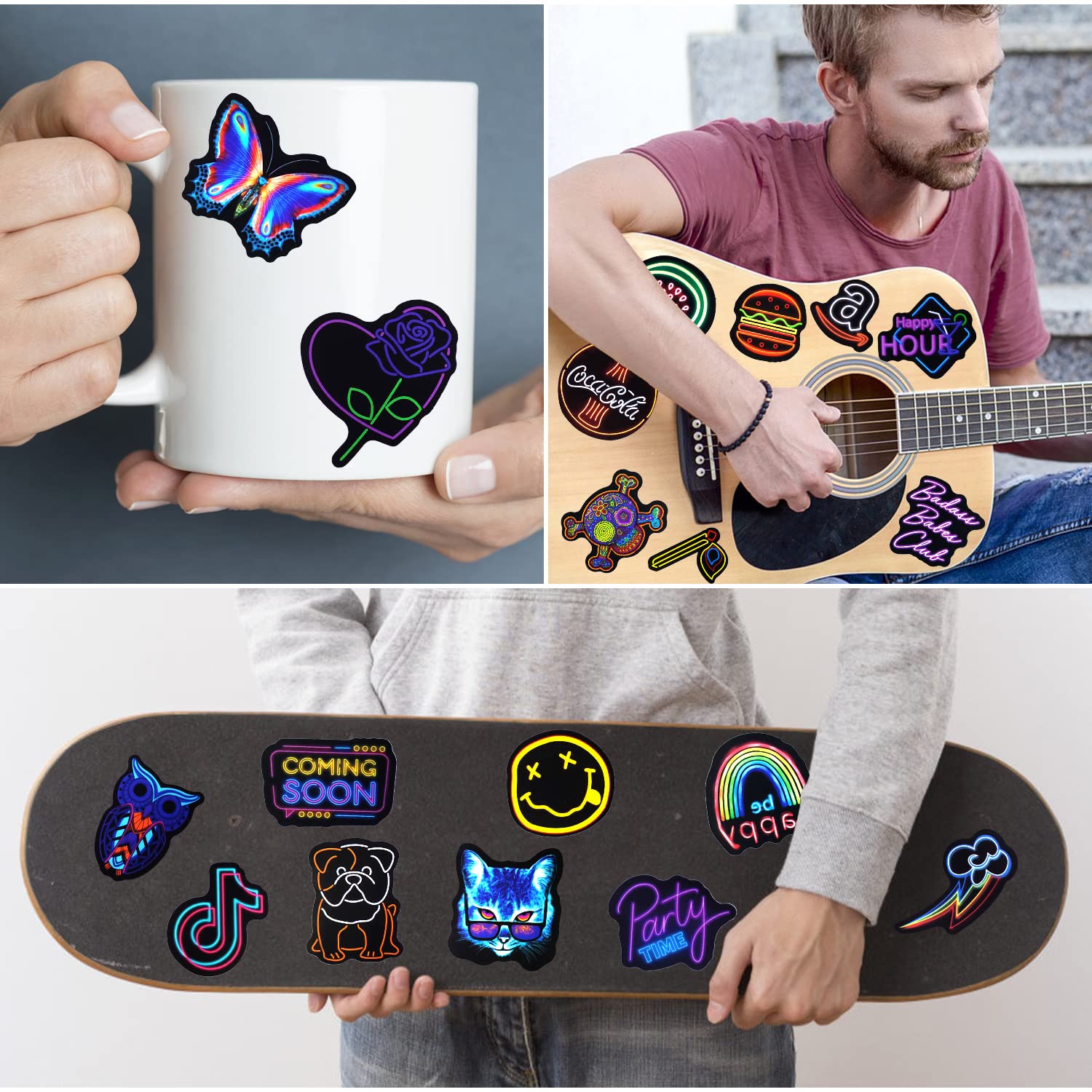 Water Bottle Stickers 200 Pcs Cool Neon Sticker Packs, Prizes for Kids Classroom Reward, Waterproof Vinyl Stickers for Water Bottles Laptop Skateboard Scrapbooking Journaling Notesbook Luggage etc