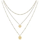 Layered Initial Choker Necklaces Handmade 14K Gold Plated Dainty Heart Personalized Letter Disc Pendant Layering Gold Necklaces for Women Gift Jewelry,Valentines Day Gifts for Mom Wife Girlfriend