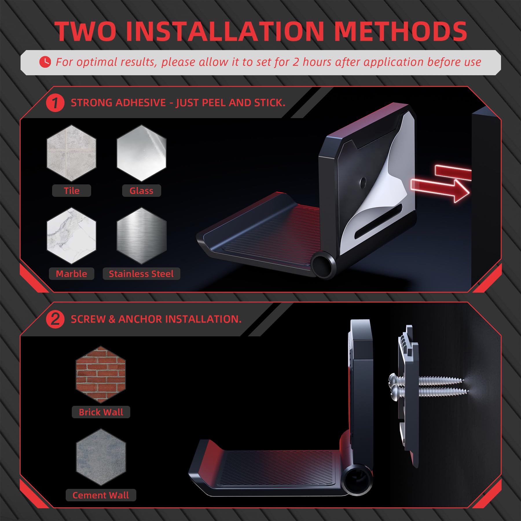 PlayVital FOLD Controller Holder Wall for PS5 PS4 Xbox Switch Pro Headset, 2 Pack Universal Storage Organizer Gaming Controller Stand Headphone Mount - Foldable Anti-Slip Adhesive Removable, Black