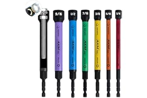 AKM TOOL 6 PCS Hollow Nut Driver Set, Magnetic nut driver set, Hollow Shaft Nut Driver Set, SAE, Color Coded, Hex Sizes, 1/4 to 9/16-Inch, Nut Setter, Hollow Nut Driver with 5-Inch Extended Reach
