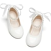 PHIRAMIN Toddler Flower Girl Dress Shoes - Little Girl Ballet Flats Pearl Strap for Wedding Party