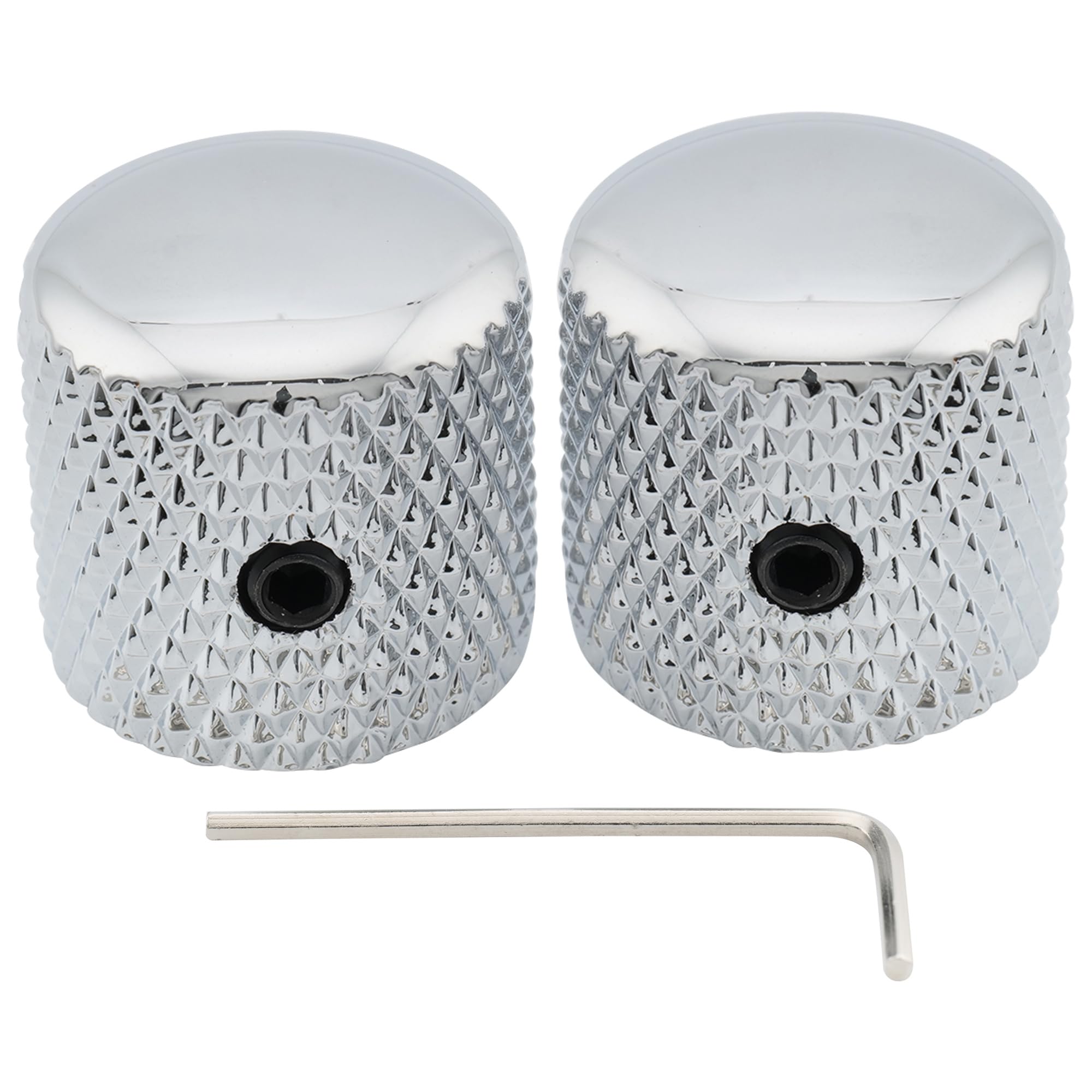 Musiclily Pro 1/4" Steel Fine Knurled Dome Knobs Universal Fitting Control Knobs with Set Screw for Electric Guitar or Bass, Chrome (Set of 2)