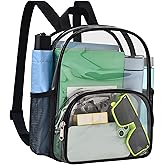 Clear Backpack for Stadium Events Small Clear Bag with Front Pocket 9.5" x 6"x 11.5" Waterproof Stadium Backpack Women Fashion Backpack for Concert Sport Travel, Black