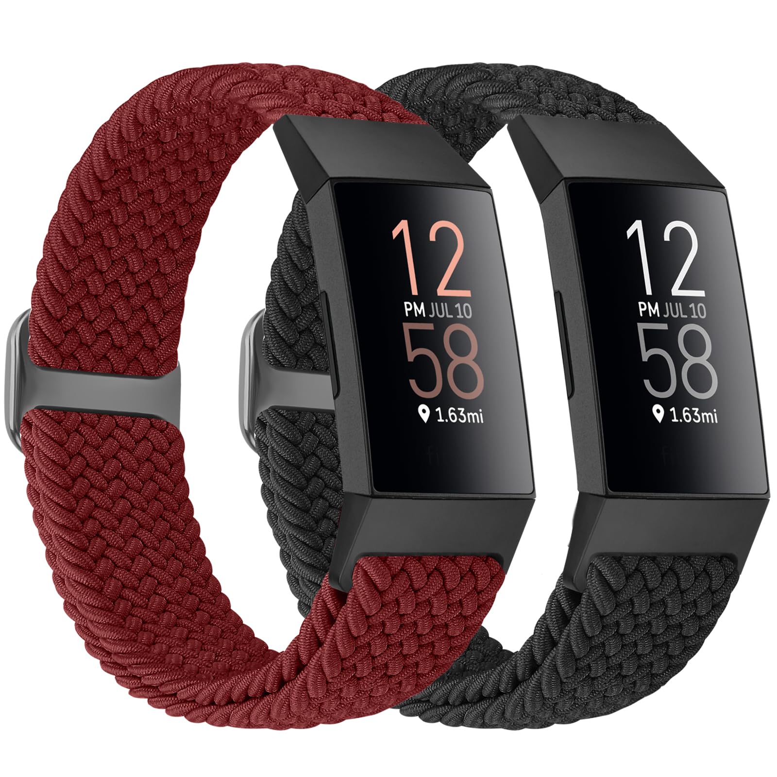 Bcuckood Braided Watch Straps Compatible with Fitbit Charge 4/Charge 3/Charge 3 SE for Women Men, Adjustable Stretchy Nylon Solo Loop Woven Replacement Wristbands for Fitbit Charge 4/Charge 3