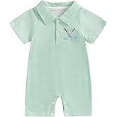 Gueuusu Newborn Baby Boy Golf Outfit Short Sleeve Golf Embroidery Collared Romper Button Lapel One Piece Summer Outfit
