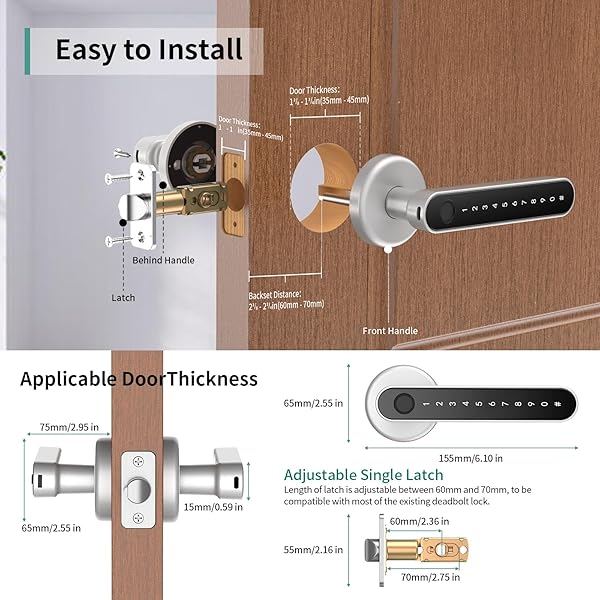 FINGERPRINT DOOR LOCK BIOMETRIC DOOR LOCK WITH KEYPAD WITH HANDLE FOR HOME HOTEL OFFICE APARTMENT BEDROOM