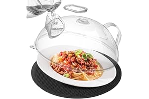 MAGJIUKE Microwave Splatter Cover for Food, Clear Microwave Lid with Water Steamer, Integrated Handle, Splatter Guard, 10” Plate Covers & 12" Mat, BPA-Free, Essential Kitchen Gadgets and Accessories