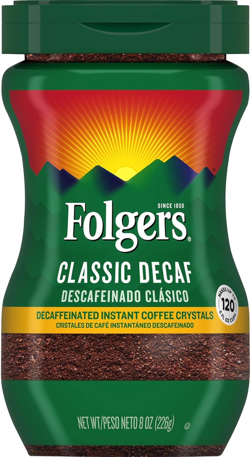 Folgers Classic Roast Instant Decaffeinated Coffee (Medium), 8 oz