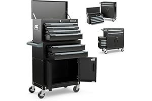 Goplus Tool Chest, 6 Drawers Extra Large Rolling Too Storage Cabinet with 4” Universal Lockable Wheels, Auto Lock, Protective Liner, 2-in-1 Heavy Duty Tool Box for Garage, Workshop
