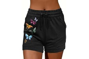 Plus Size Women's Butterfly Printed Shorts Drawstring Lounge Bottom with Pockets