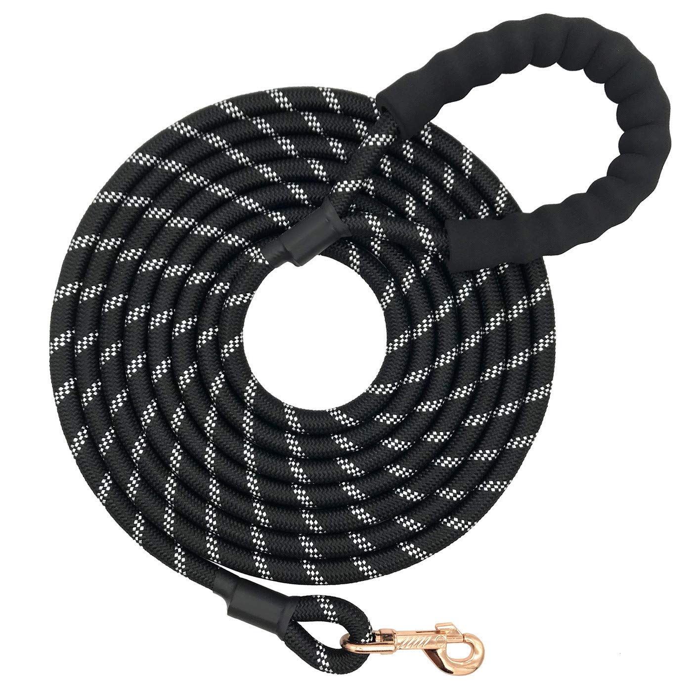 Shorven Nylon Strong Dog Rope Lead Reflective Training Dog Leash with Soft Handle 5-20 FT Long Black (Dia:0.5" 10FT)