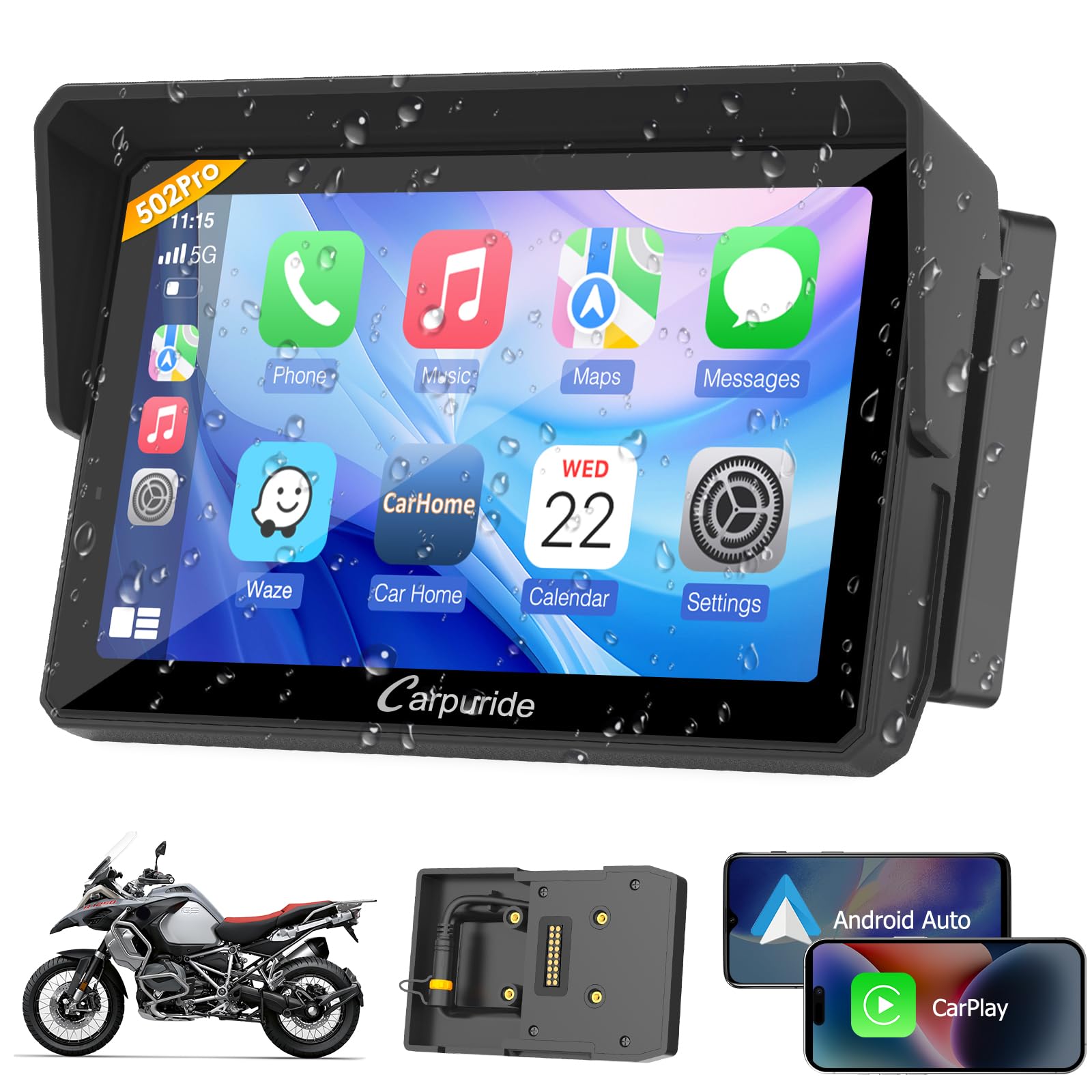 Carpuride W502B Pro para motocicleta B.M W CarPlay y Android Auto