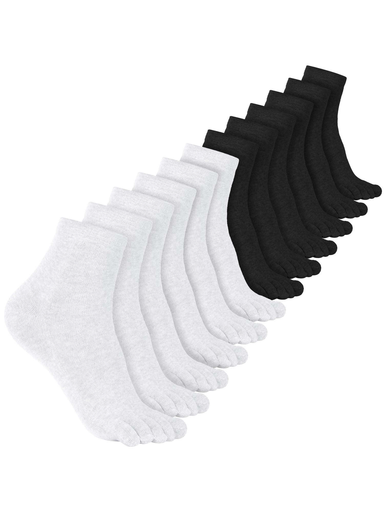 Photo 1 of Bencailor 6 Pairs Women Toe Socks Cotton Breathable Compression Crew Five Toe Sock for Women Men Athletic Running(Black, White,8-11)