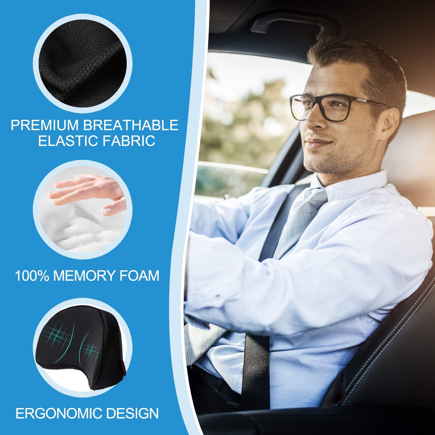 Shakerino Lumbar Support Pillow for Car Seat – Multi-Use Memory Foam Lower Back Cushion with Ergonomic Streamline, Upgraded for Waist & Hip Pain Relief, Perfect for Car Driver, Recliner, Bed, Black: Automotive