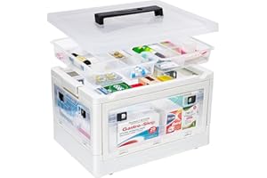 ANYPROLUS 20 QT Extra Large Capacity Medicine Storage Box with Handles, First Aid Storage Box Clear Medical Supply Organizer with Wheels, Medicine Container with Removable Tray