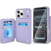 VANAVAGY Compatible for iPhone 17 Pro Wallet Case with RFID Blocking Card Holder, [Screen Protector] PU Leather Kickstand Card Slots Magnetic Clasp Shockproof Case for Women Men,Clove Purple