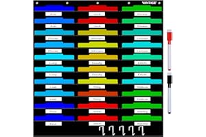 Vantasii Organization Center Pocket Chart, Wall File Organizer Folder with 30 File Pockets, 30 Dry-Erase Cards Plus 5 Over The Door Hooks and 8 Wall Hooks, 47 X 42 inch