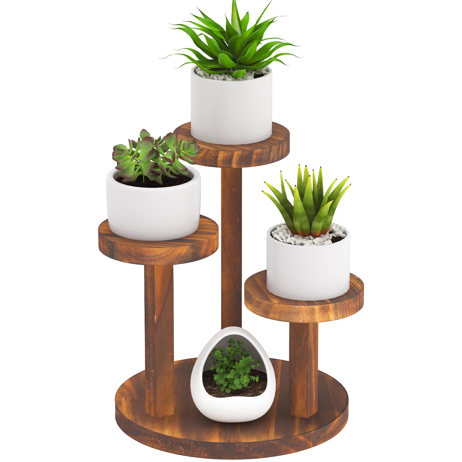 Photo 1 of 3 Tier Table Top Plant Stand Wooden Round,Small Window Sill Plant Shelf Indoor,Mini Desk Flower Succulent Stand Holder Rack,Little Display Stand for Desktop,Windowsill,Countertop,Kitchen,Oil Painting