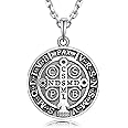 VENICEBEE® Cross of Holy Father Benedict Medal Protection Seal St. Benedict Exorcism Sacramental Christian Amulet Solid 925 Sterling Silver Pendant Necklace + Velvet Pouch, Polishing Cloth, Gift Box