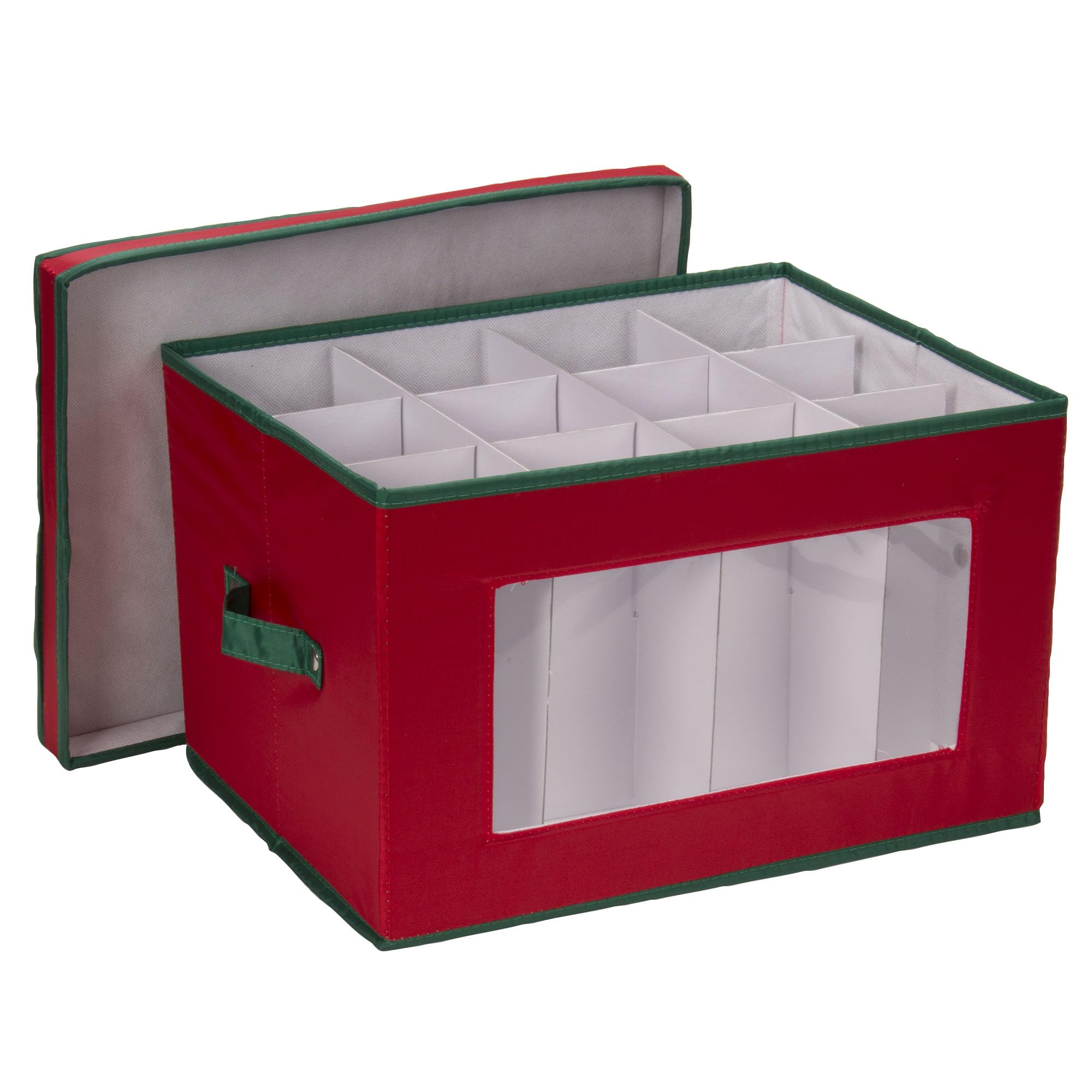 Household Essentials Holiday Stemware Storage Chest for Goblet Styled Glasses, Red with Green Trim