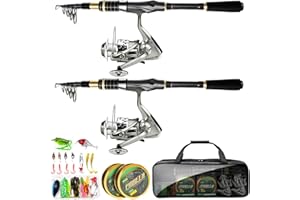 LUYIANXI Telescopic Fishing Rod Combo - 2PCS 6.9 7.89FT Collapsible Carbon Fiber Pole Set, Spinning Reel Lures Lines Kits with Carrier Bag for Travel Saltwater Freshwater Fishing Gifts for Adults Beginer