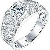 SweetJew Mens Moissanite Wedding Band Engagement Ring Solitaire Stone 925 Sterling Silver Ring 1.5cttw D Color VVS1 Clarity Brilliant Round Cut Size 7-14
