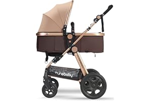 Cynebaby Baby Stroller, Convertible Bassinet Stroller for Newborn Infant Lightweight Pram Strollers with Snack Tray… (Gold)