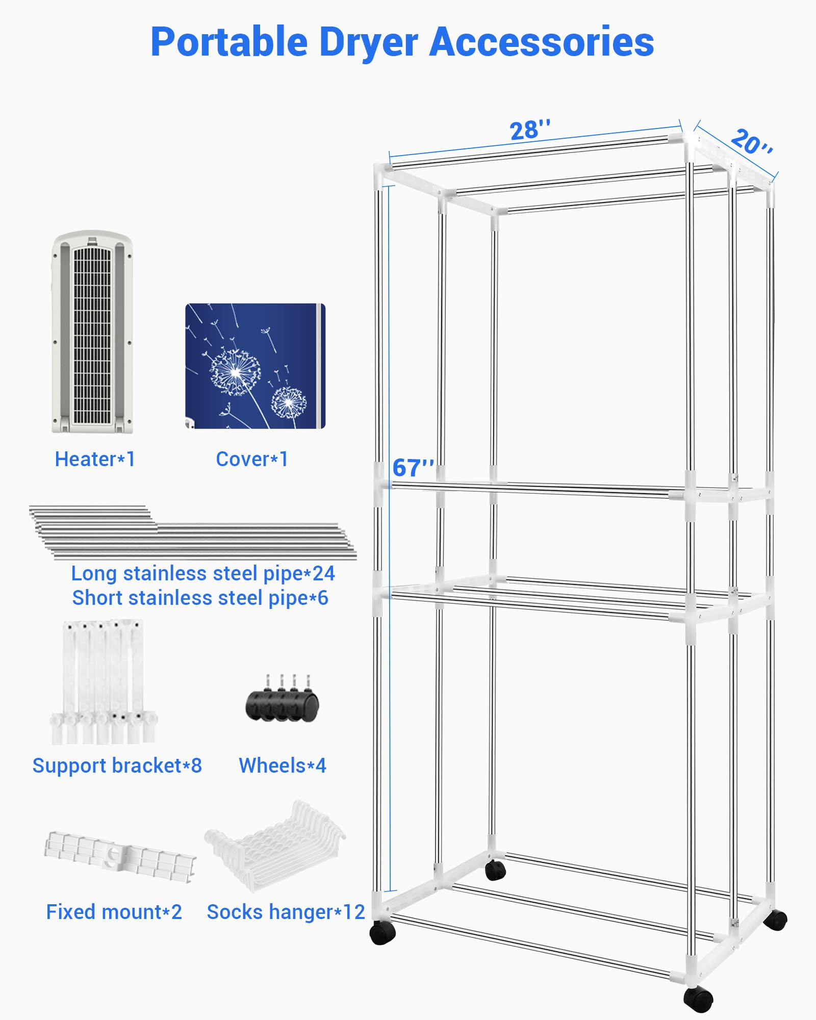 KASYDoFF Clothes Dryer, 35LB Capacity-67Inch Portable Dryer, 1600W-3 Tier Foldable Clothes Dryer Rack, Energy Saving Portable Dryer for Apartment, Indoor, Travel, RV