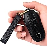 Tukellen for Porsche Leather Key Fob Cover with Keychain Key Shell Compatible with Panamera, Macan, Cayenne, 911-Black