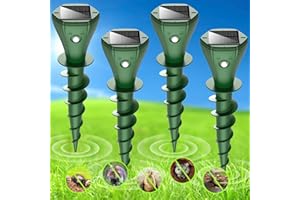 COMIGAL Mole Repellent Solar Powered,4 Pack Vole Repellent Outdoor,Gopher Repellent Ultrasonic Solar Powered Groundhog Deterrent Snakes Pest Rodent Sonic Vibration Stake for Lawn, Garden, Yard Mice Repellent