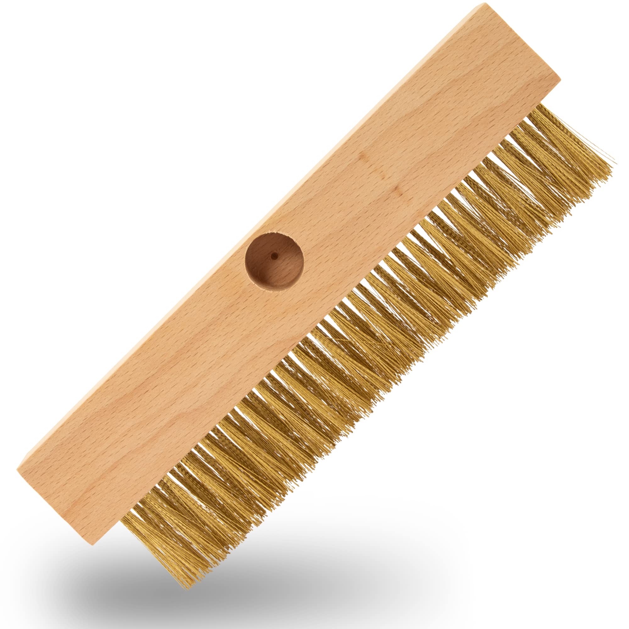 ECENCE Wire brush with brass crimped wire bristles for cleaning pizza ovens, wood-burning ovens, smoke ovens, BBQ Brush for removing soot or dirt, brass wire brush