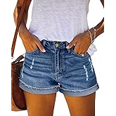 Magritta Denim Shorts for Women Mid Waisted Folded Hem Ripped Jean Shorts
