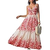 CUPSHE Women's Maxi Dress Floral Print Twisted V Neck Sleeveless Long Dress Summer Casual Dress