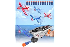 AYYU 4 Pack Airplane Launcher Toys, LED Foam Glider Catapult Plane Toy for Boy, Outdoor Games Paper Airplanes Gun Birthday Gifts for Kids Girls Boys 4 Ages 5 Age 6 7 8 9 10 11 12 Year Old