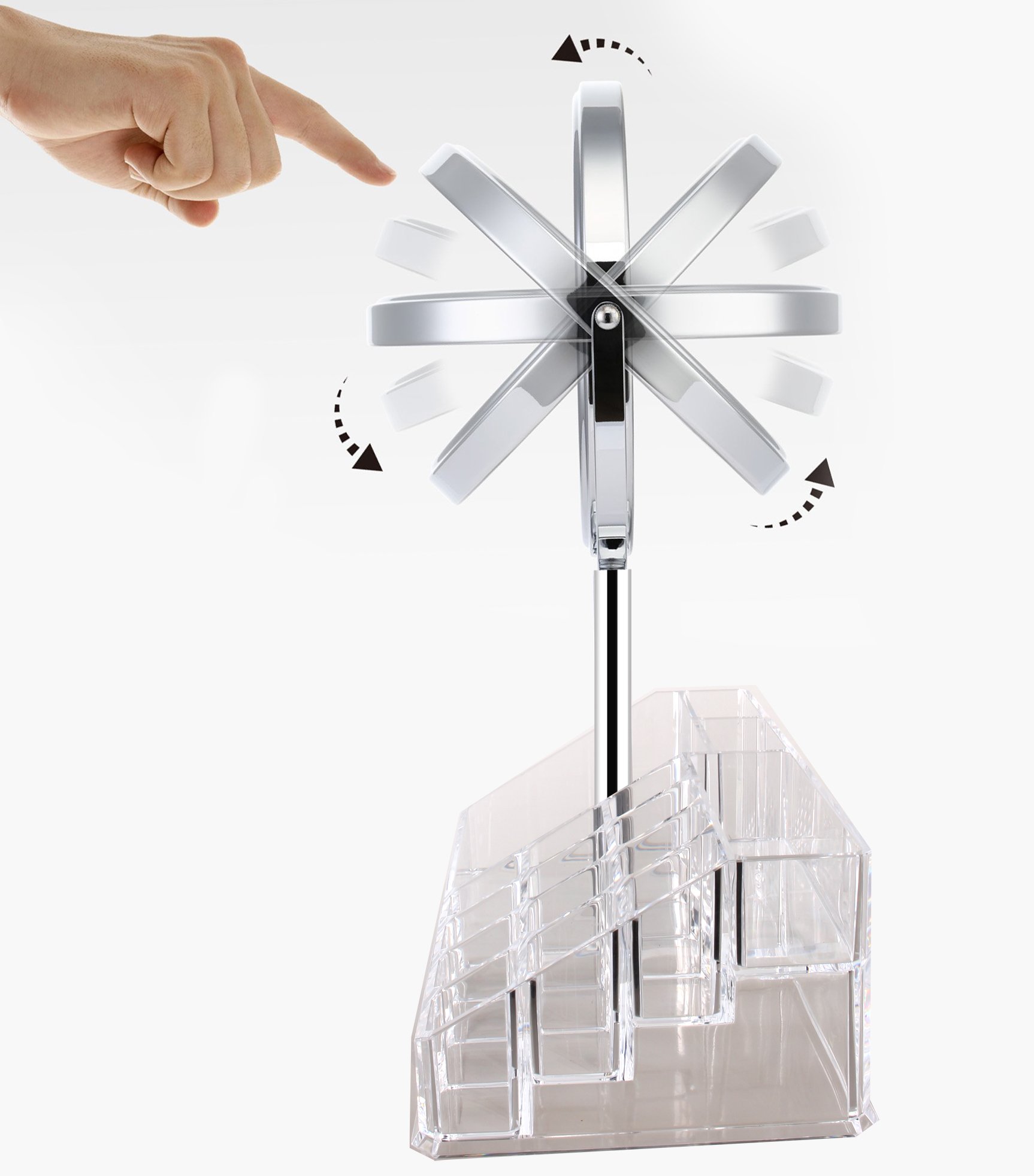 7 Inch Vanity Makeup Mirror with Makeup Organizer -1x/3X Magnifying Double-Sided Makeup Mirror-Polished Chrome