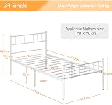 Yaheetech 3ft Single Metal Bed Frame with Headboard Footboard White view 3