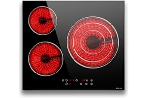 Noxton 24 Inch Electric Cooktop 3 Burners Electric Stove Top, Built-in 24" Radiant Electric Ceramic Cooktop with Expandable Burners, Multifunctional, 220-240v,5700W,No Plug, Hard Wire