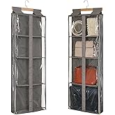 JINOKADI Clear Handbag Storage Organizer Dust Cover Bags-Over The Door Handbag Storage Organizer with Zippers 4 Grids Vesiable Fully Enclosed Purse Organizer for Closet (Brown)