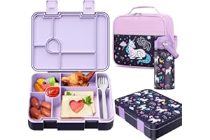 Bevalsa Bento Lunch Box for Kids with Insulated Water Bottle & Lunch Bag Set - 43oz Lunch Containers Lunchbox, 14oz Termos Kids Water Bottle, Lunch Bag & Ice Pack for School Girls Kid (Unicorn)