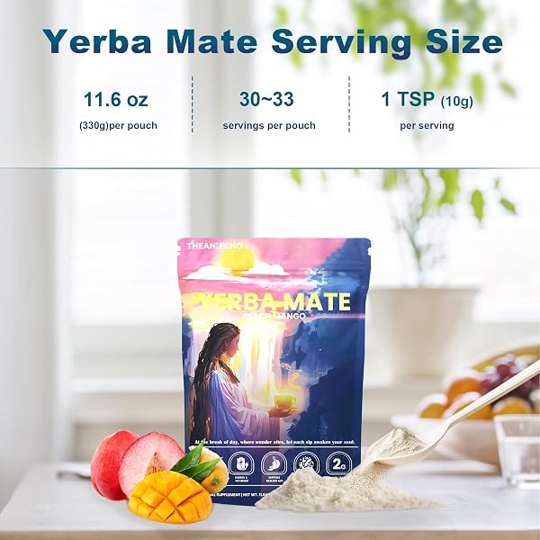 YERBA MATE PEACH MANGO TEA – SUPER CALM YERBA MATE – LOW SUGAR CONTENT, CLEAN ENERGY WITH NO CRASH – STAY REFRESHED AND FOCUSED THROUGHOUT THE DAY – IDEAL FOR HEALTH ENTHUSIASTS – 30 SERVINGS