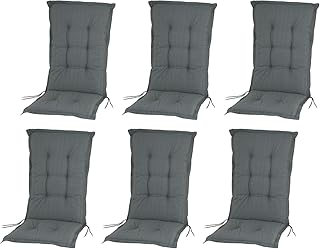 6er Set Hochlehner Auflagen Gartenstuhl Auflage Deluxe Sitzauflage Stuhlauflage Hochlehnerauflage Gartenstuhlauflage Farbe: Basic Grau ca. 120 x 50 x 8 cm Made in Europe Sitzpolster Rückenkissen