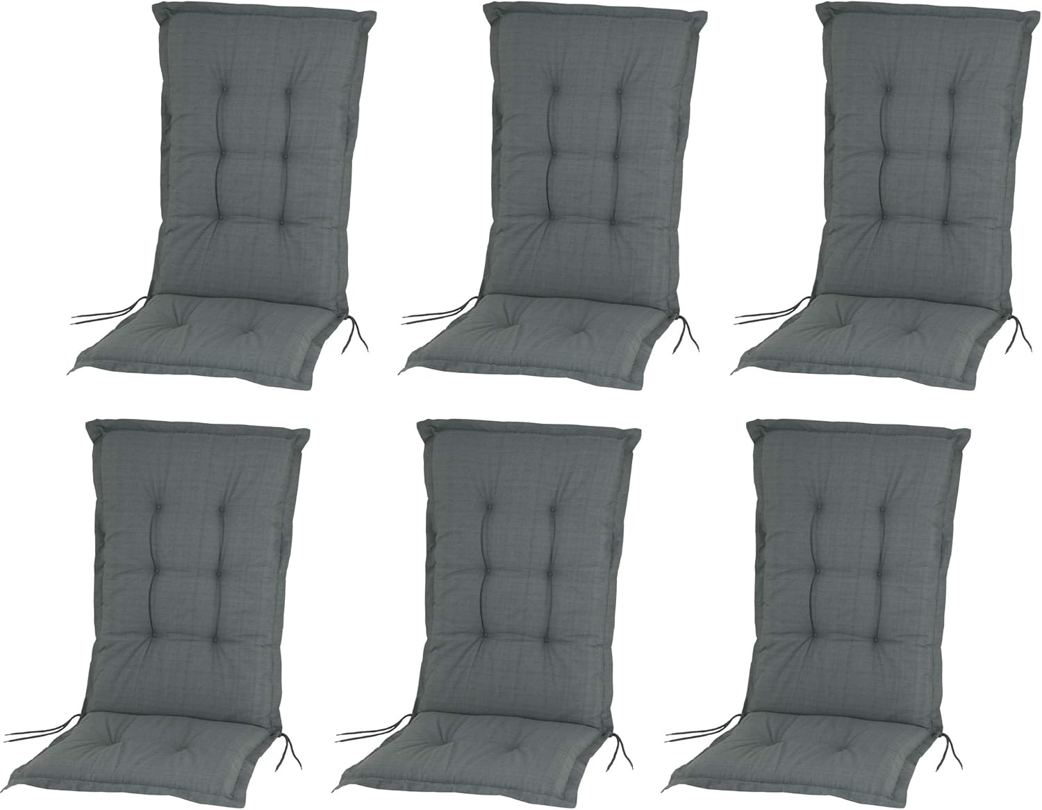 6er Set Hochlehner Auflagen Gartenstuhl Auflage Deluxe Sitzauflage Stuhlauflage Hochlehnerauflage Gartenstuhlauflage Farbe: Basic Grau ca. 120 x 50 x 8 cm Made in Europe Sitzpolster Rückenkissen