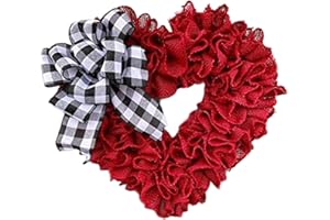 15.7inch Red Heart Fabric Wreath,Wreaths for Front Door,Love Wreath Wall Hanging,Heart Wreath Decoration with Bow,Wreath for 