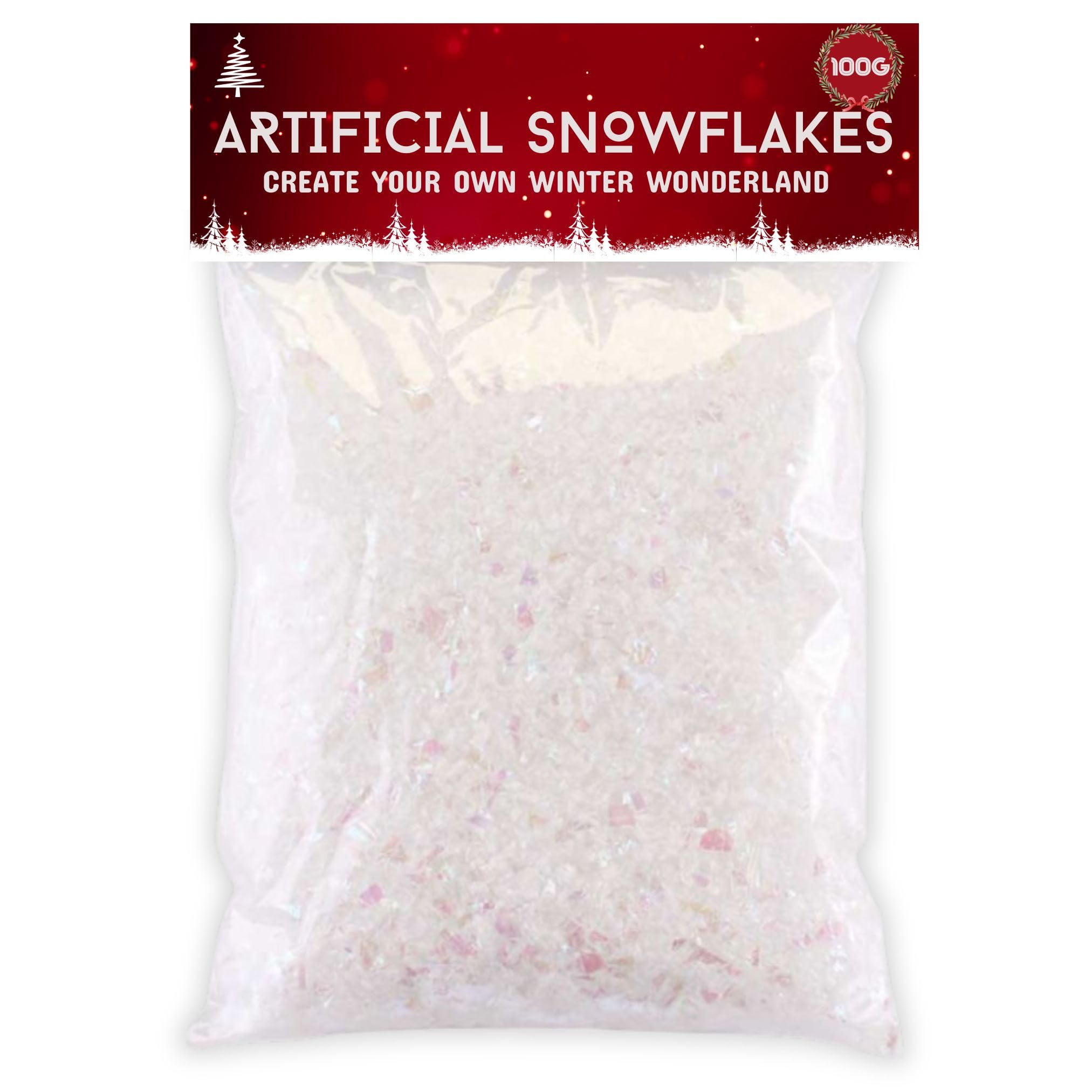 AKH® Christmas Artificial Snowflakes | 100g | Iridescent Fake Artificial Snow Flakes Snowflakes For Christmas Winter Decorations | Frozen Party White Snowflake Winter Wonderland Deco