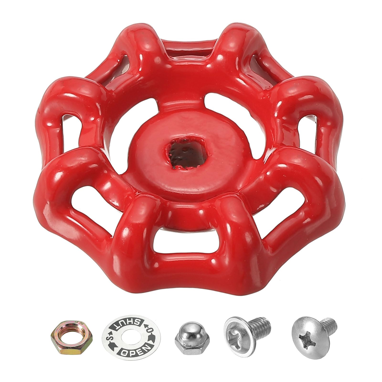 PATIKIL Outside Faucet Handle Square Stem Hole 5x5mm, Cast Steel Faucet Round Wheel Handle Replacement Water Spigot Handle with Screws Spacer, Red