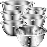 DUTZUN Heavy-Duty Stainless Steel Mixing Bowls Set of 5 plus 3QT Colander, Nesting Kitchen Metal Bowl for Baking Prep Salads