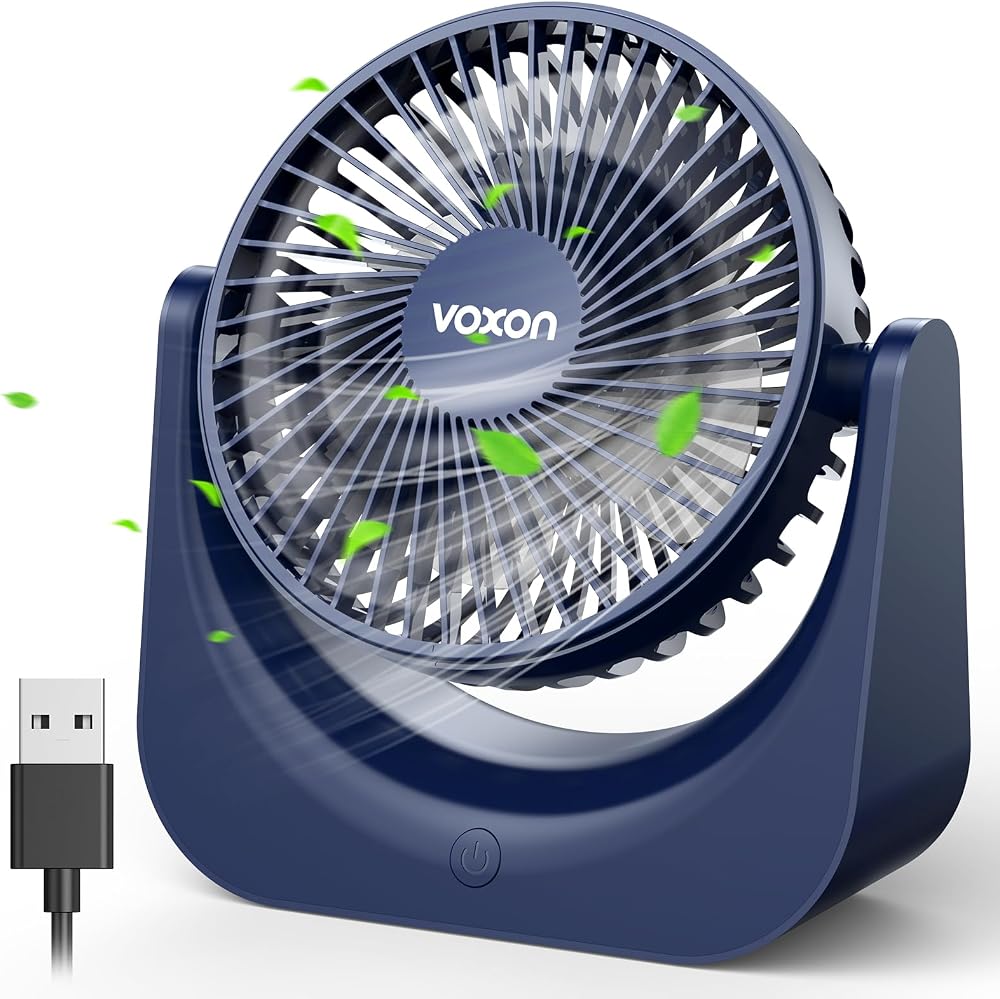 VOXON USB Desk Fan 5 Speeds 90° Tilt Quiet 50dB 1.5m Cable Small 5.5"